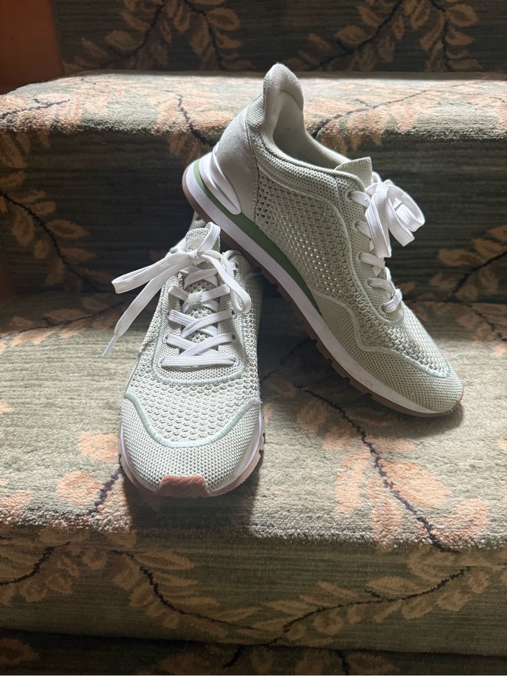Breathable Light Green Knit Lace-Up Women's Sneaker